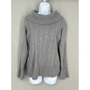 Chicos Sweater Medium 1 Gray Cable Knit Cowl Neck Cable Knit Cozy Wool Cashmere